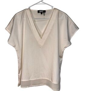 DKNY Cream V-Neck Short Sleeve Blouse